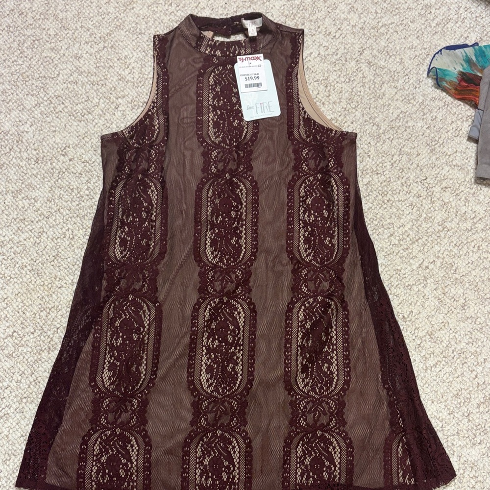 love, Fire Burgundy Lace Overlay A-Line Dress